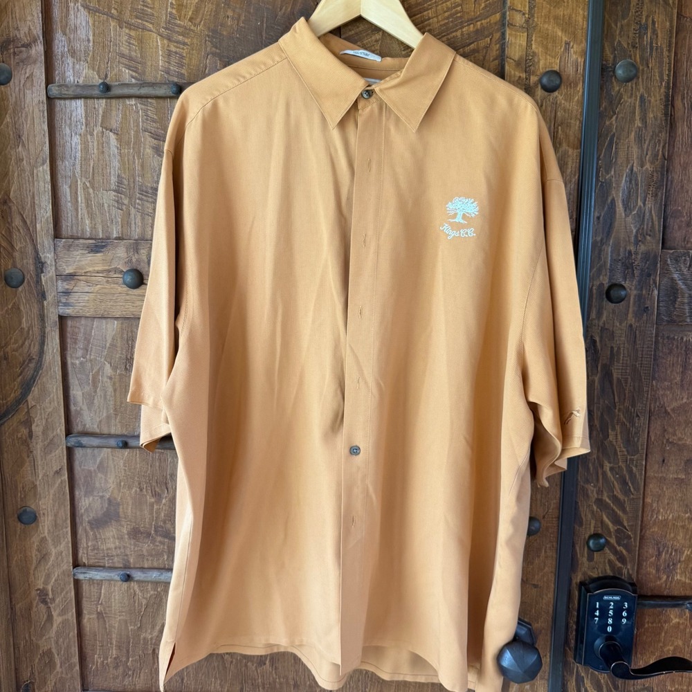 Slazenger Golf Shirt Mens XL Orange Silk Short Sleeve Kings CC Embroidered Logo